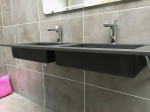 Plan double vasque bassin Design 60 cm, sur mesure, L. 150 à 200 cm x P. 40 à 60 cm, résine minérale ACRYSTONE® SOLID-SURFACE Finition lisse, Livraison Offerte et Rapide.